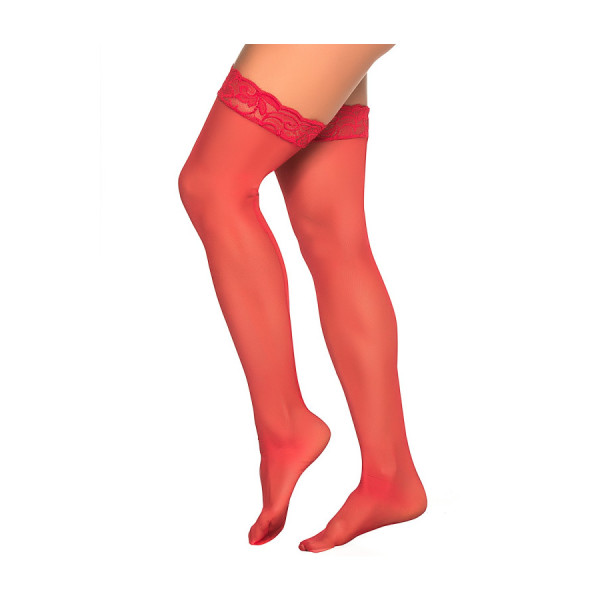 Bas nylon rouges autofixants jarretières dentelle 